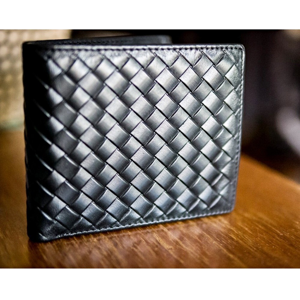 Woven Wallet Fashion Luxury Genuine Bag Business Unisex Holder Clutch Trifold
