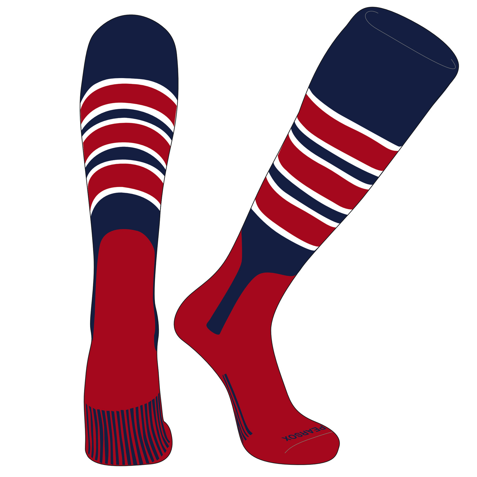 PEAR SOX OTC Baseball Softball Stirrup Socks (C, 7in) Navy, White, Red, Red