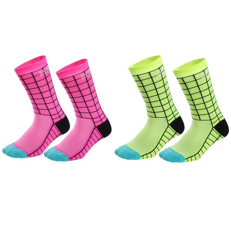 2Pairs Cycling Socks Riding Bicycle Bike Sports Ankle Socks XC MTB Yellow Pink