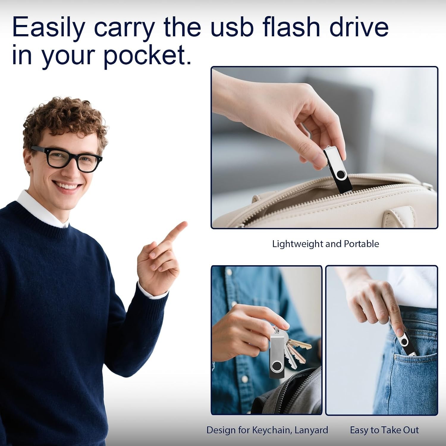 Swivel Keychain 16GB USB Flash Drive - Shockproof Portable Data Storage