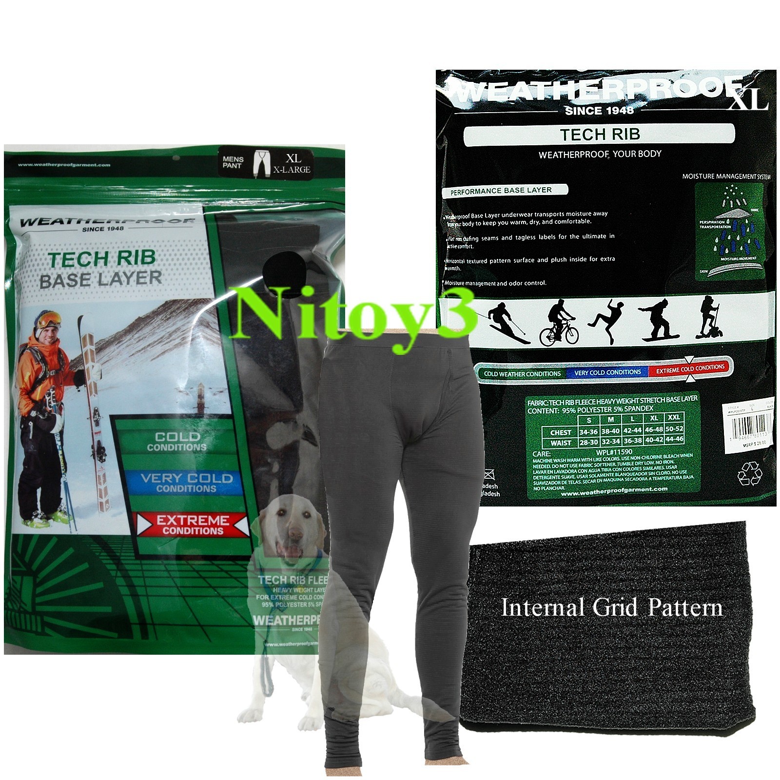 Weatherproof Tech Rib Base Layer Pants- Extreme Conditions Men XL: 40-42