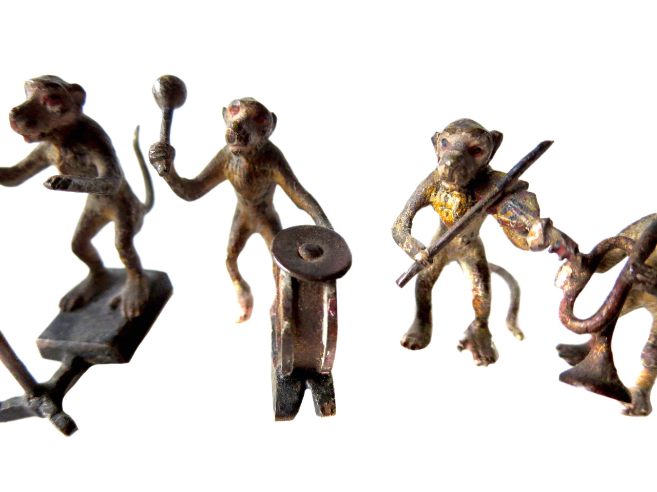 MONKEY Band ANTIQUE Austrian Vienna BRONZE COLD Painted 8 FIGURES
