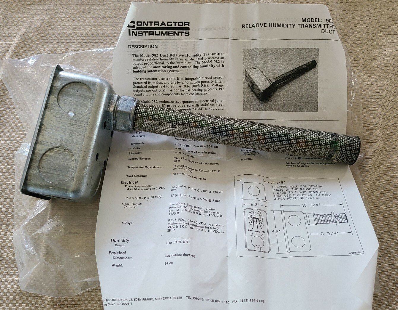 DriSteem Duct Relative Humidity Transmitter Model 982 - NEW