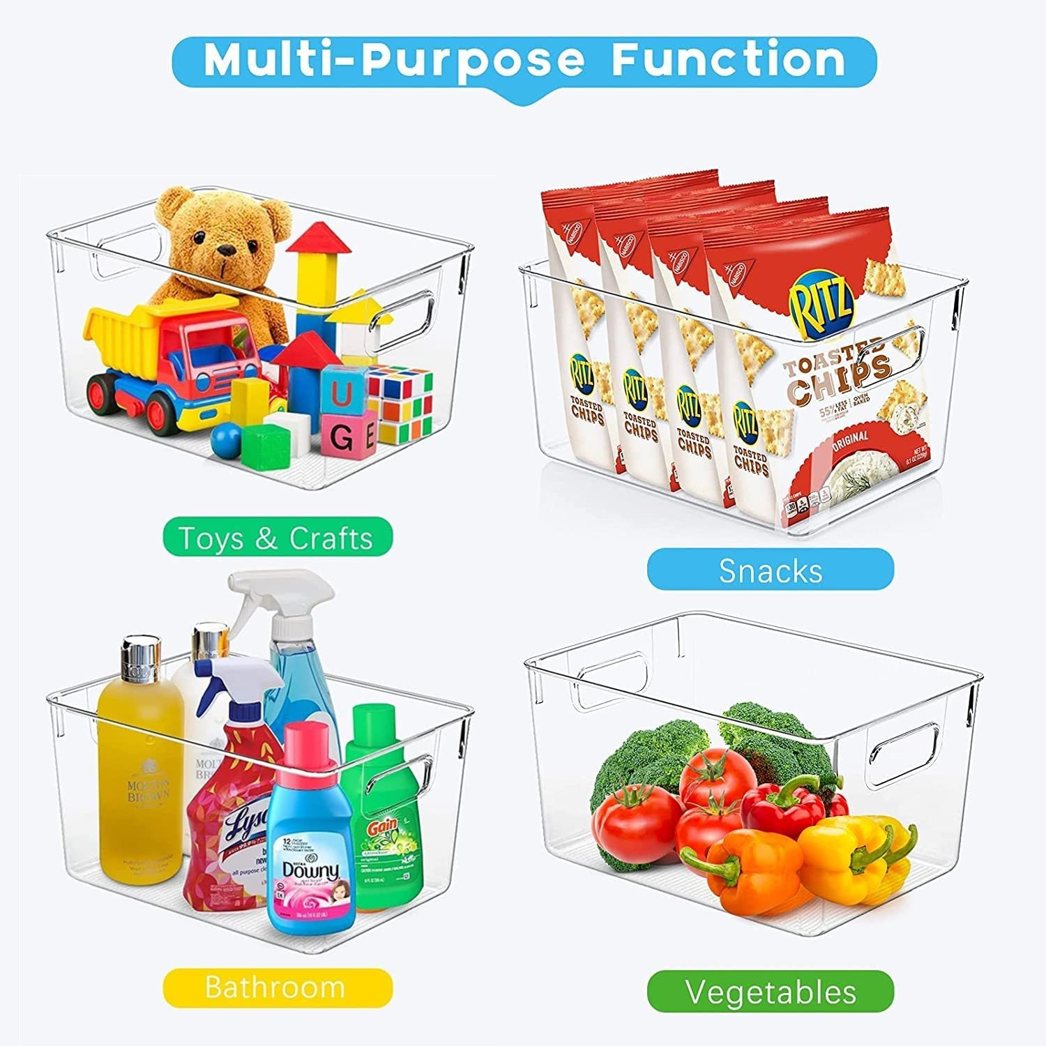 Clear Plastic Storage Bins 8 Set 4 Large & 4 Small Stackable Storage Containers
