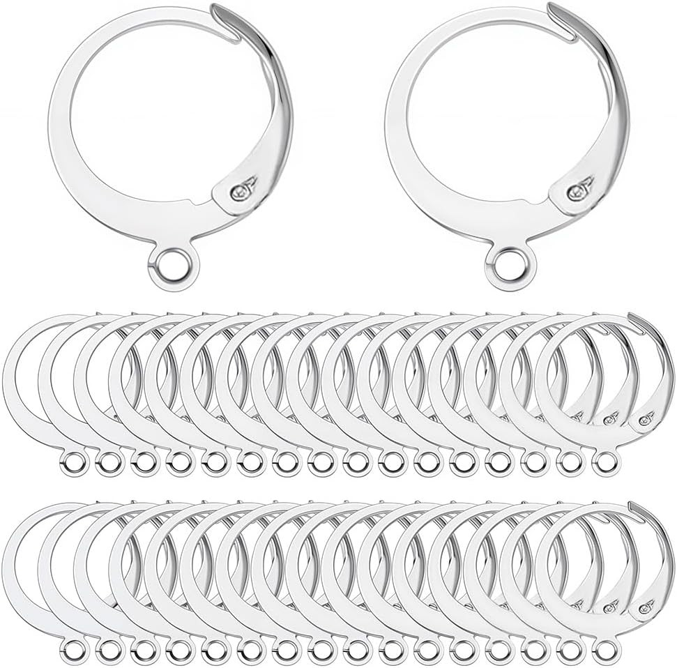 1 Box 80Pcs Huggie Hoop 15mm Round Leverback Earring Hooks Stainless Steel Lever