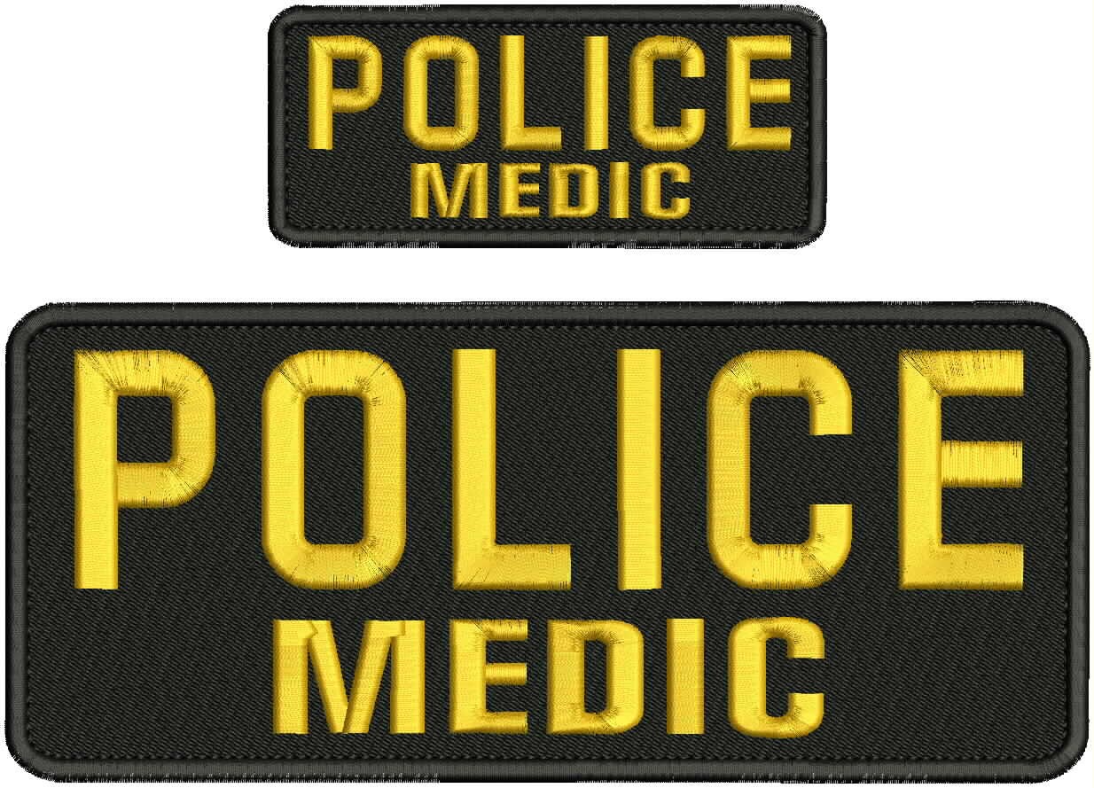 Collectible Embroidery Patch Police Medic 4X10 AND 2X5 Gold On Black