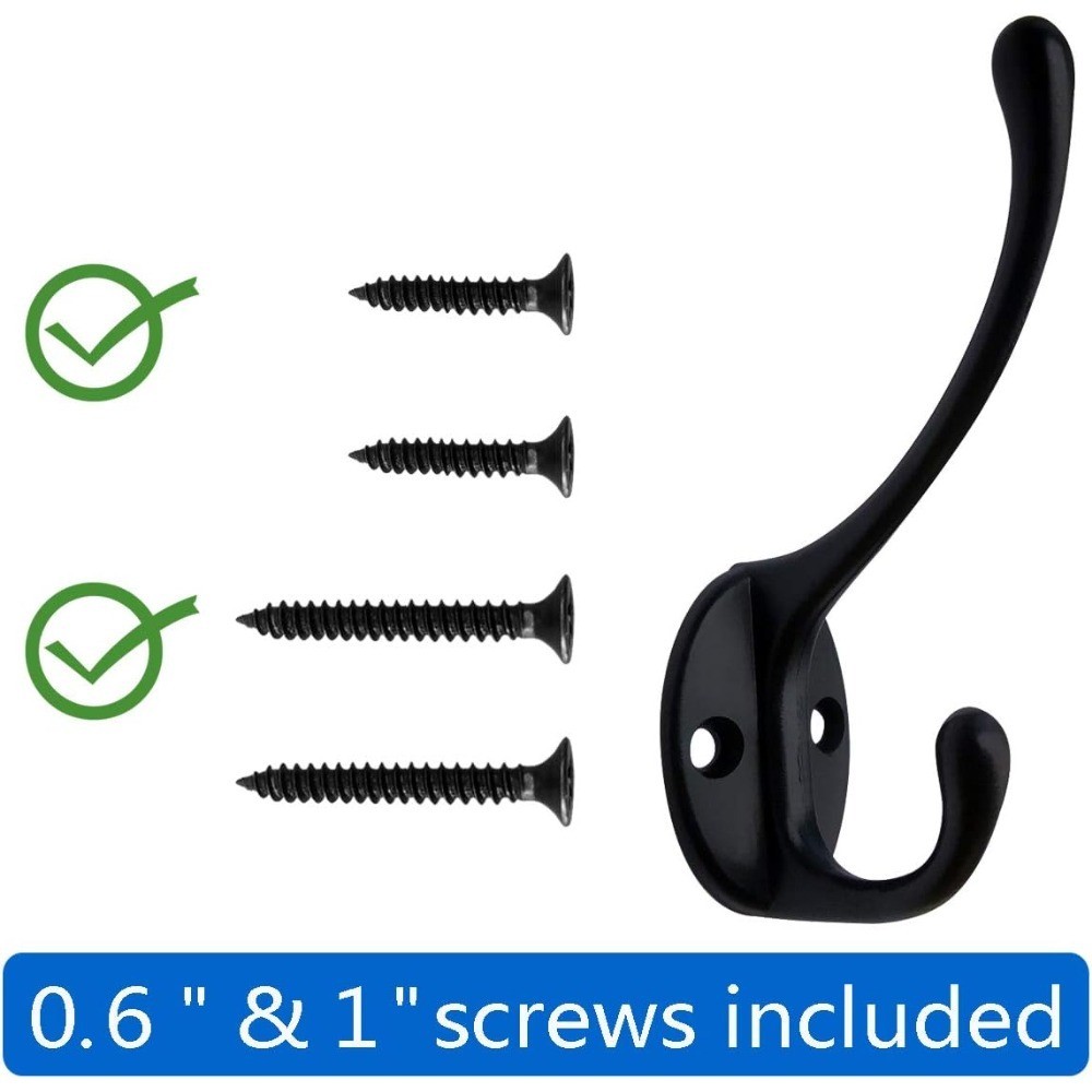 10 Pack Dual Coat Hooks Wall Mounted with 40 Screws Retro Double Hooks Utility