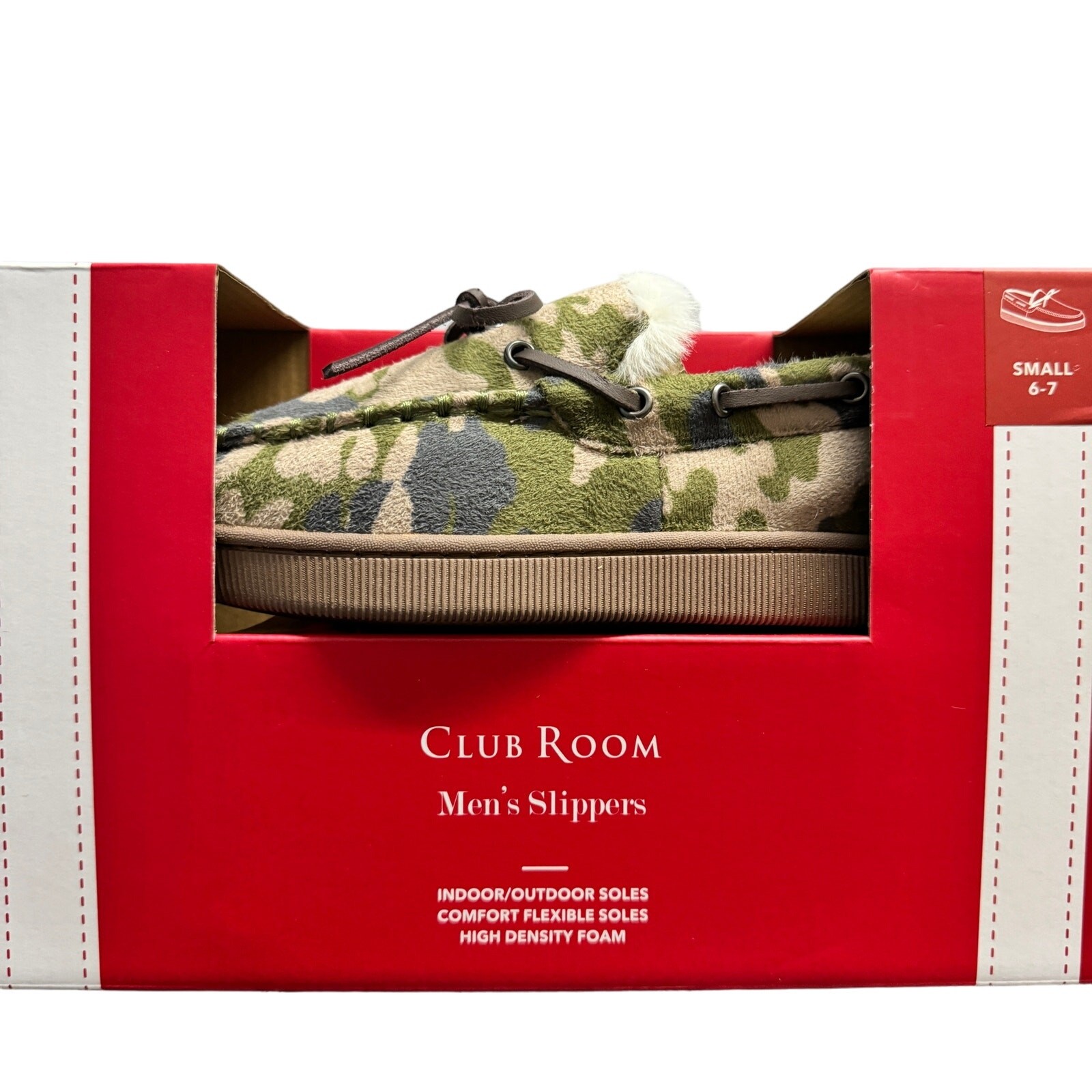Club Room Mens Slippers Size Small 6-7 Green Camouflage High Density Foam New