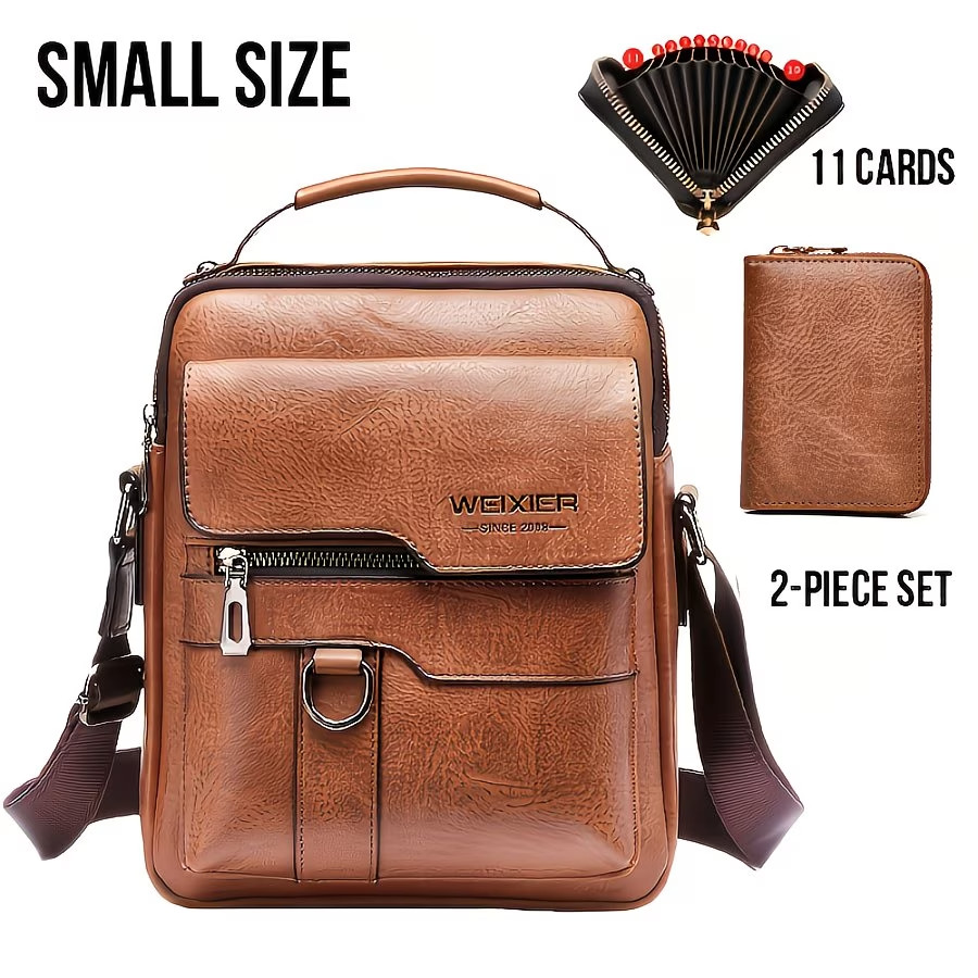 Mens Crossbody Bag Faux Leather Vertical Satchel Business Shoulder Bag