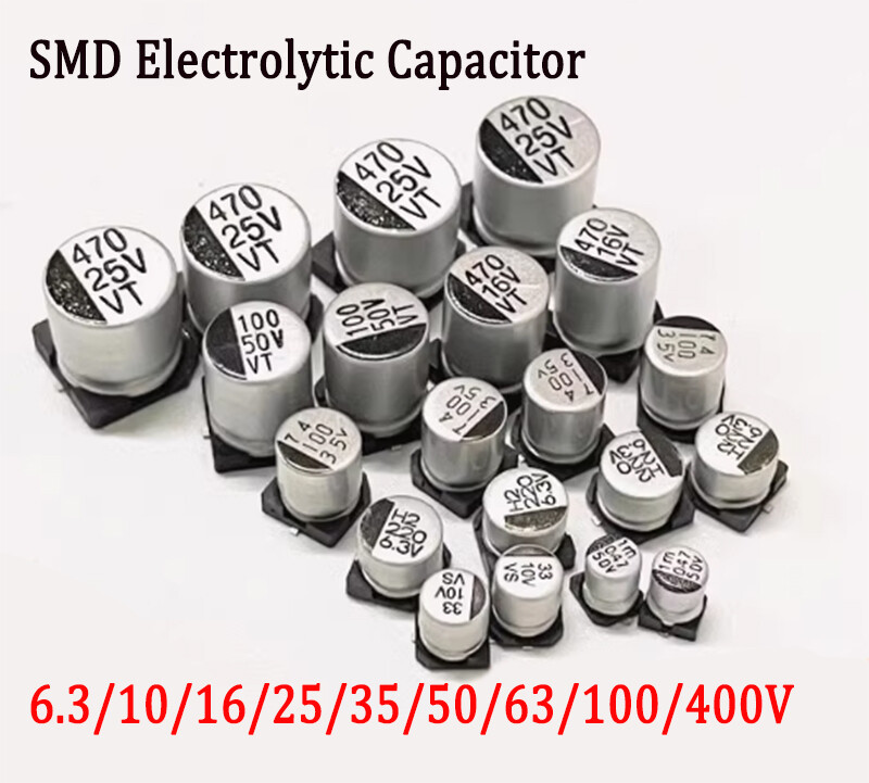 0.22µF-1000µF 6.3/10/16/25/35/50/63/100/400V SMD Aluminum Electrolytic Capacitor