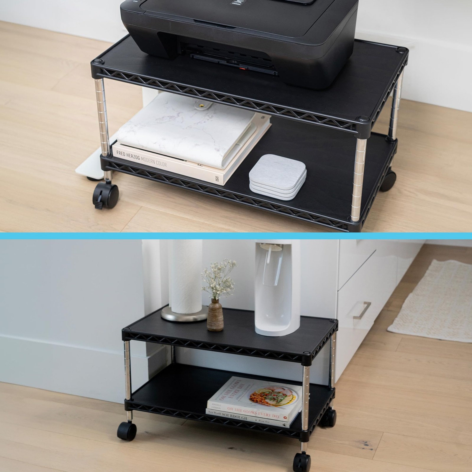 Under Desk Printer Stand with Storage 24" X 14", Printer Cart, Small Printer ...