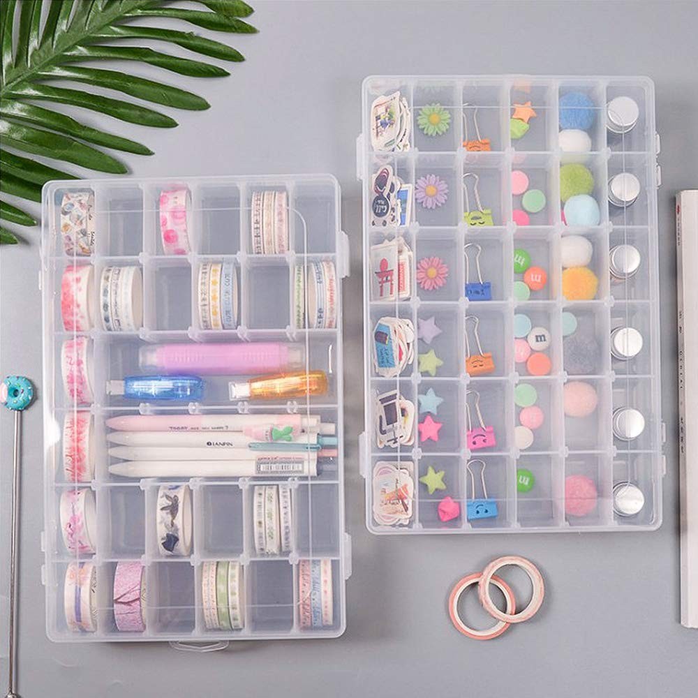 2 Pack Clear Bead Organizer Tackle Box with Adjustable Dividers 2PCS, 2