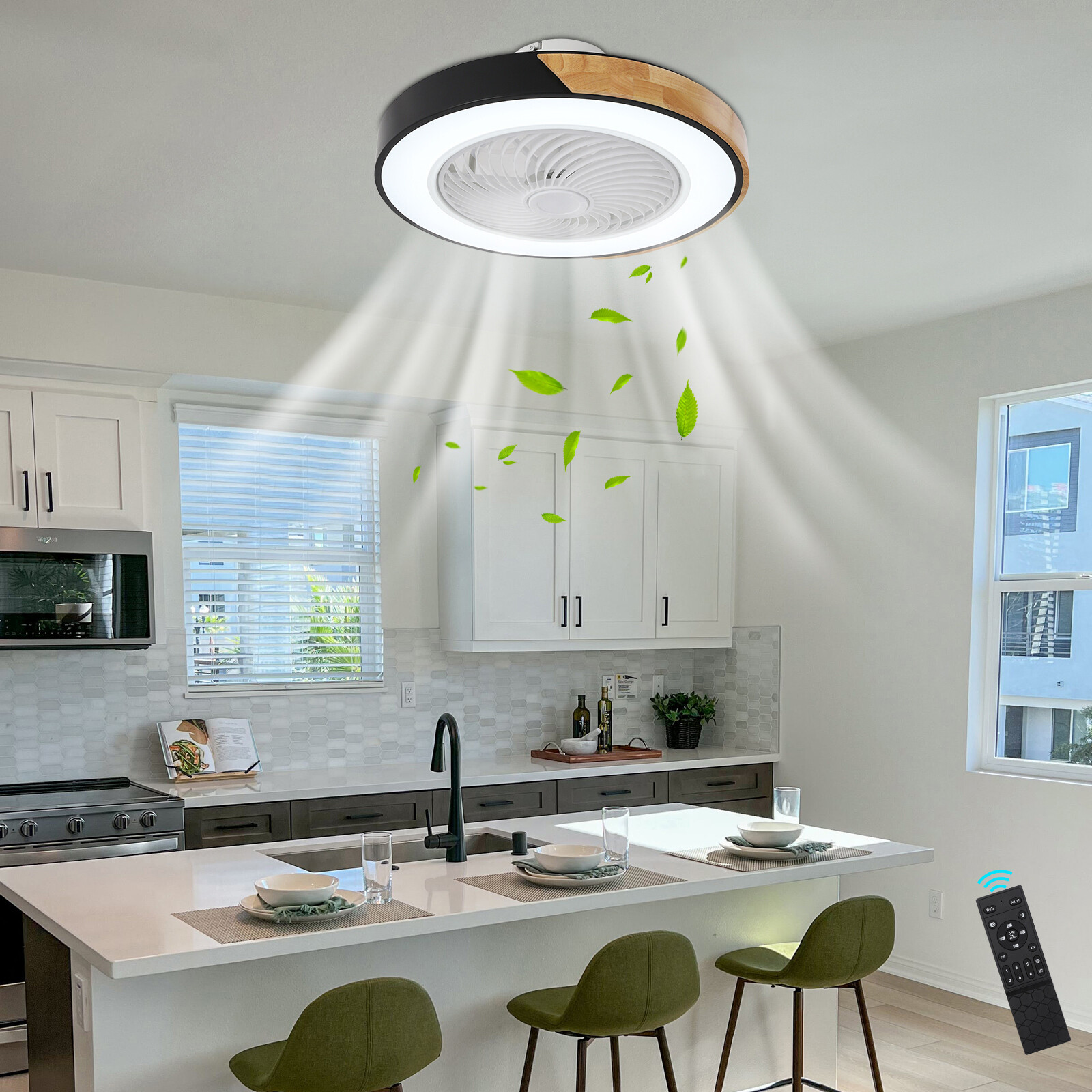 21.6" Modern Led Ceiling Fan Lights Flush Mount Light Kit With Remote Control
