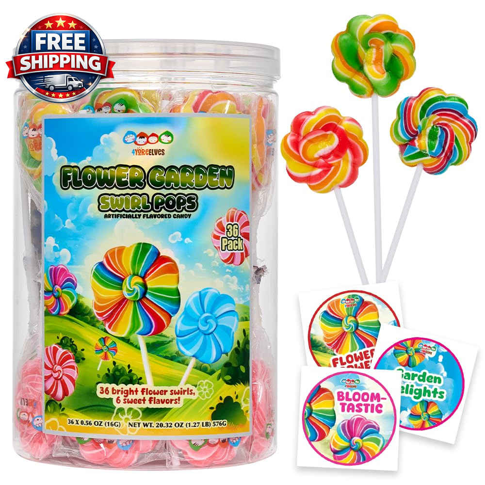 Flower Lollipops 36 Pack - Colorful Swirl Suckers for Parties & Goody Bags