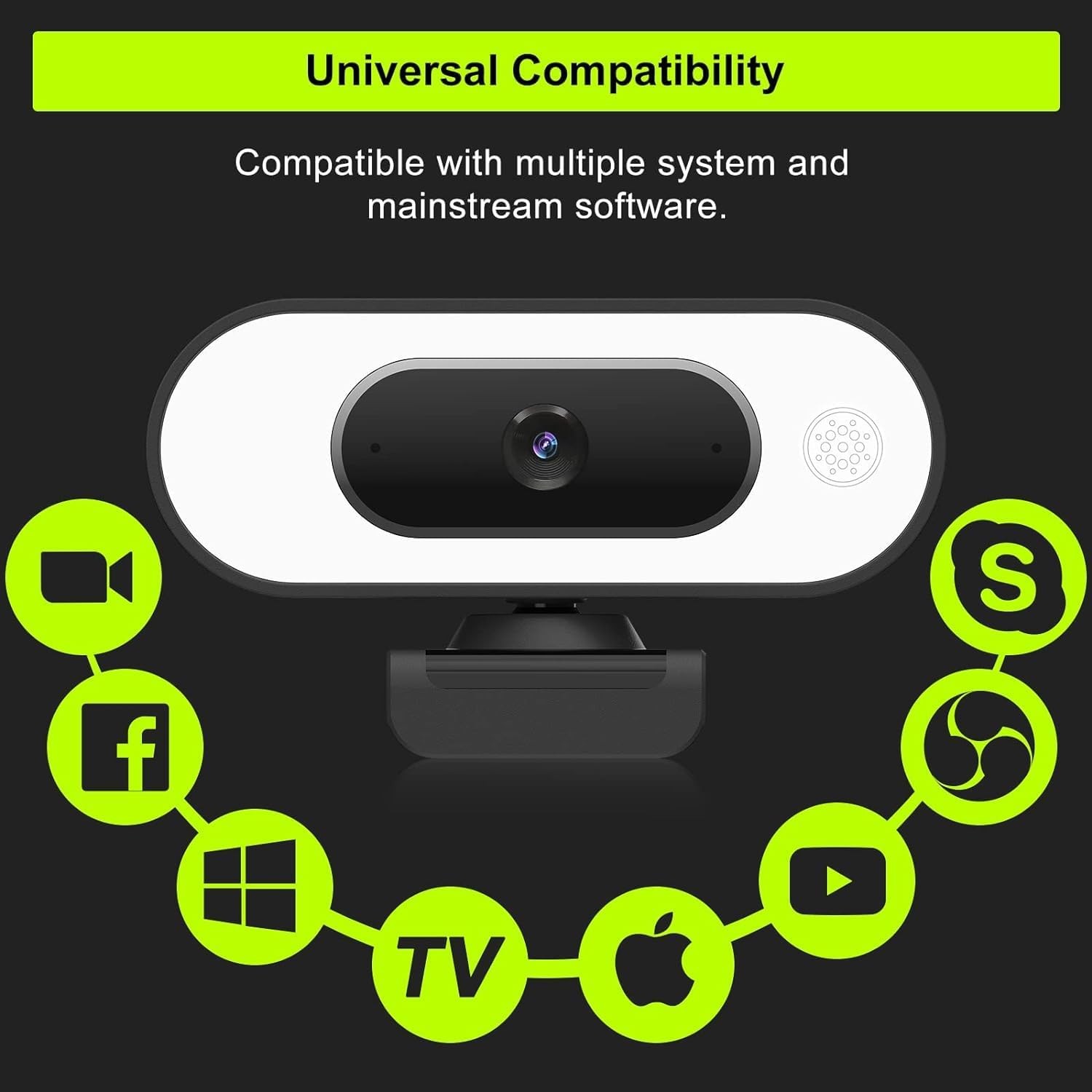 STREAMING CAMERA WITH MICROPHONE RING LIGHT 1080P Full Hd Computer PC Webcam