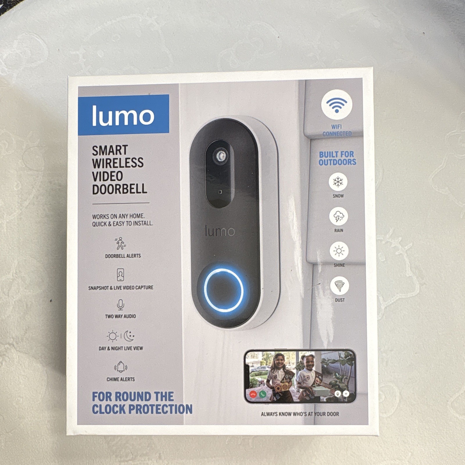 Lumo Smart Wireless Video Doorbell Wi-Fi Night Vision 2-Way Audio USB Chime