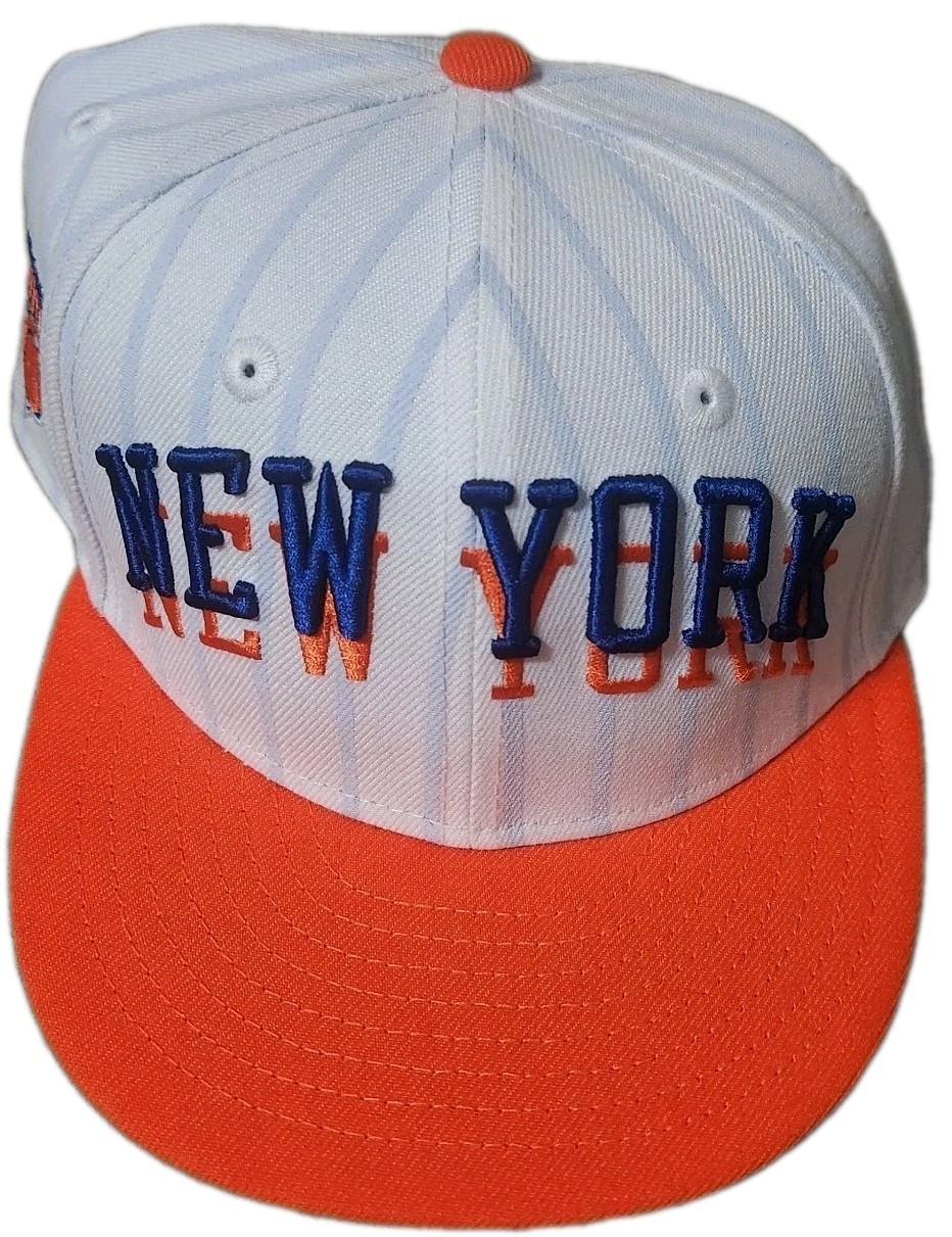 New New York Knicks Youth Teens White Orange Snapback Hat Cap Logo Pinstripe NBA