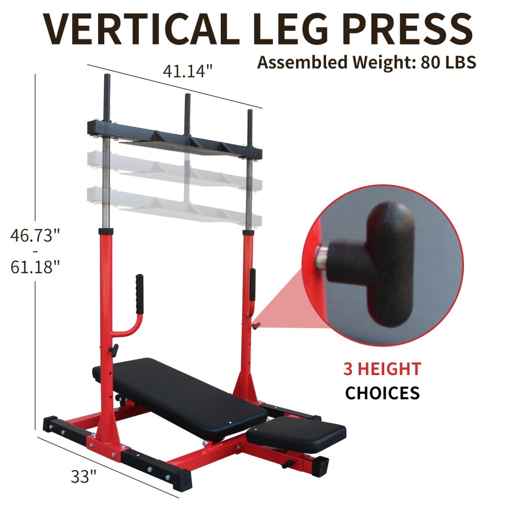 Vertical Leg Press Machine, Adjustable Positions, 2" Olympic Compatible