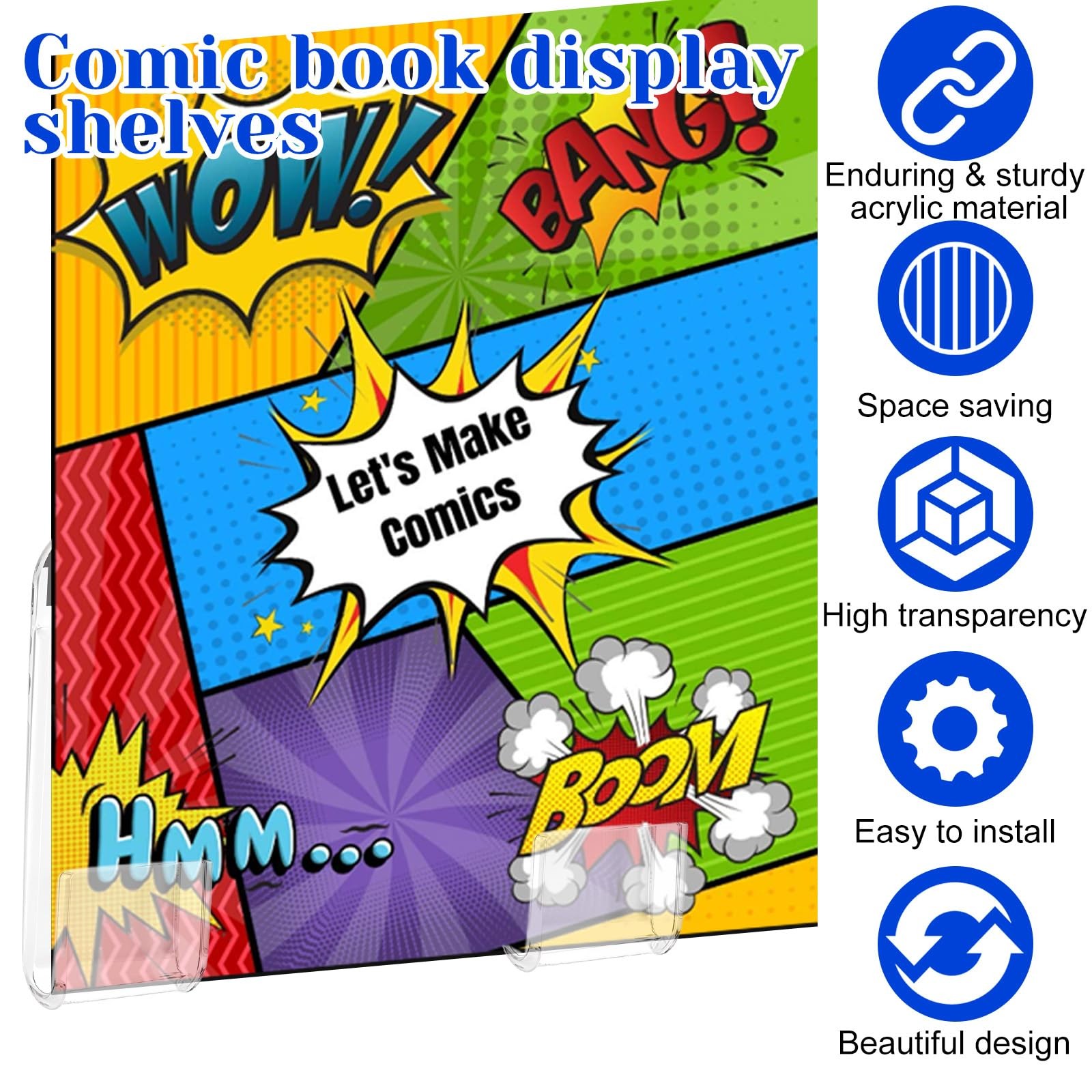 48 Pcs Comic Book Wall Display Clear Floating Display Shelves Comic Book Fram...