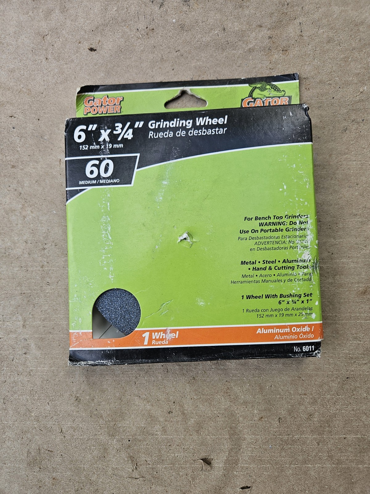 New 6" X 3/4" X 1" Grinding Wheel, Aluminum Oxide, Medium Grit, Gator No. 6011