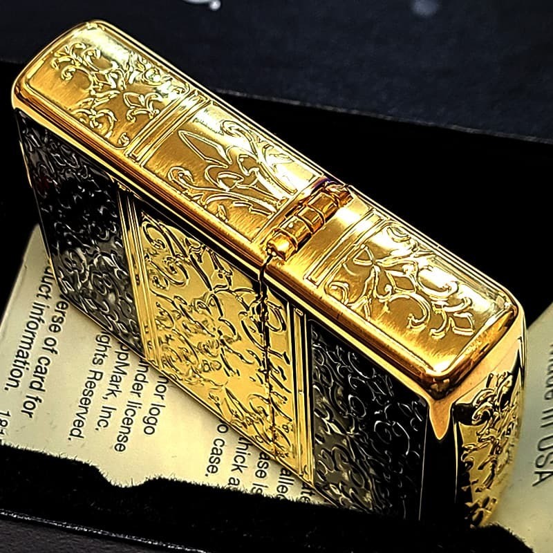 ZIPPO Armor 5 Sided Fine Processing Arabesque Engraving Zippo Lighter Gold Black