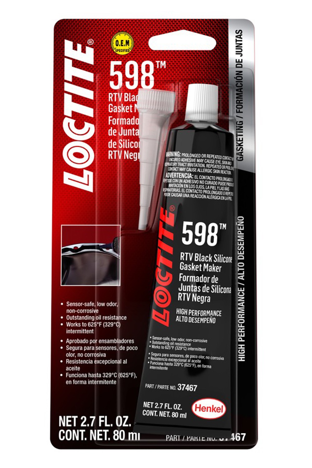 Loctite Sealant - Black RTV 598 - Silicone - 80 ml Tube - Each 491985