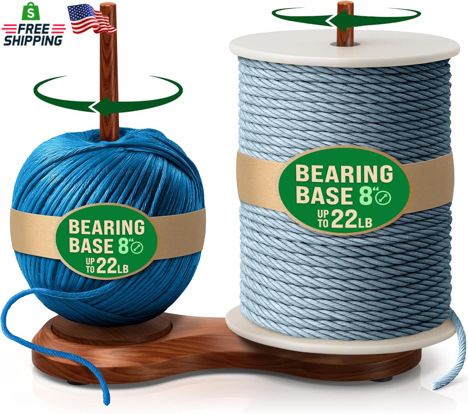 Double Yarn Holder 44LB Capacity Chunky Yarn Dual Bearing Wood Stand