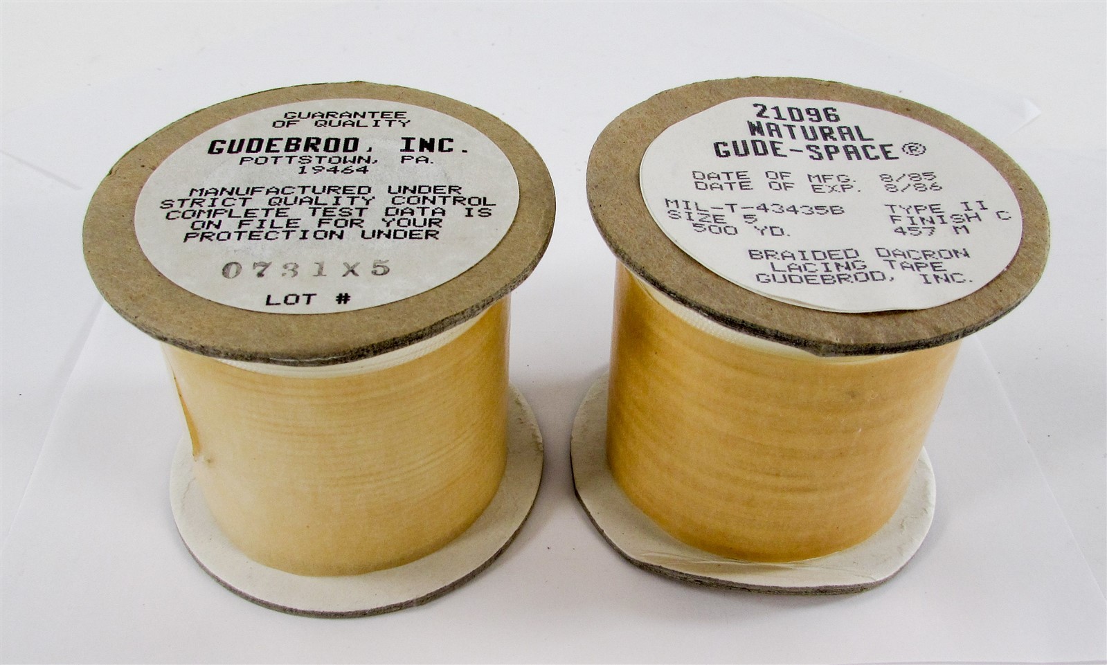 (2) 500yd Rolls GUDEBROD Lacing Tape (MIL-T-43435B) Type II SZ 5 Fin. C (21D96)