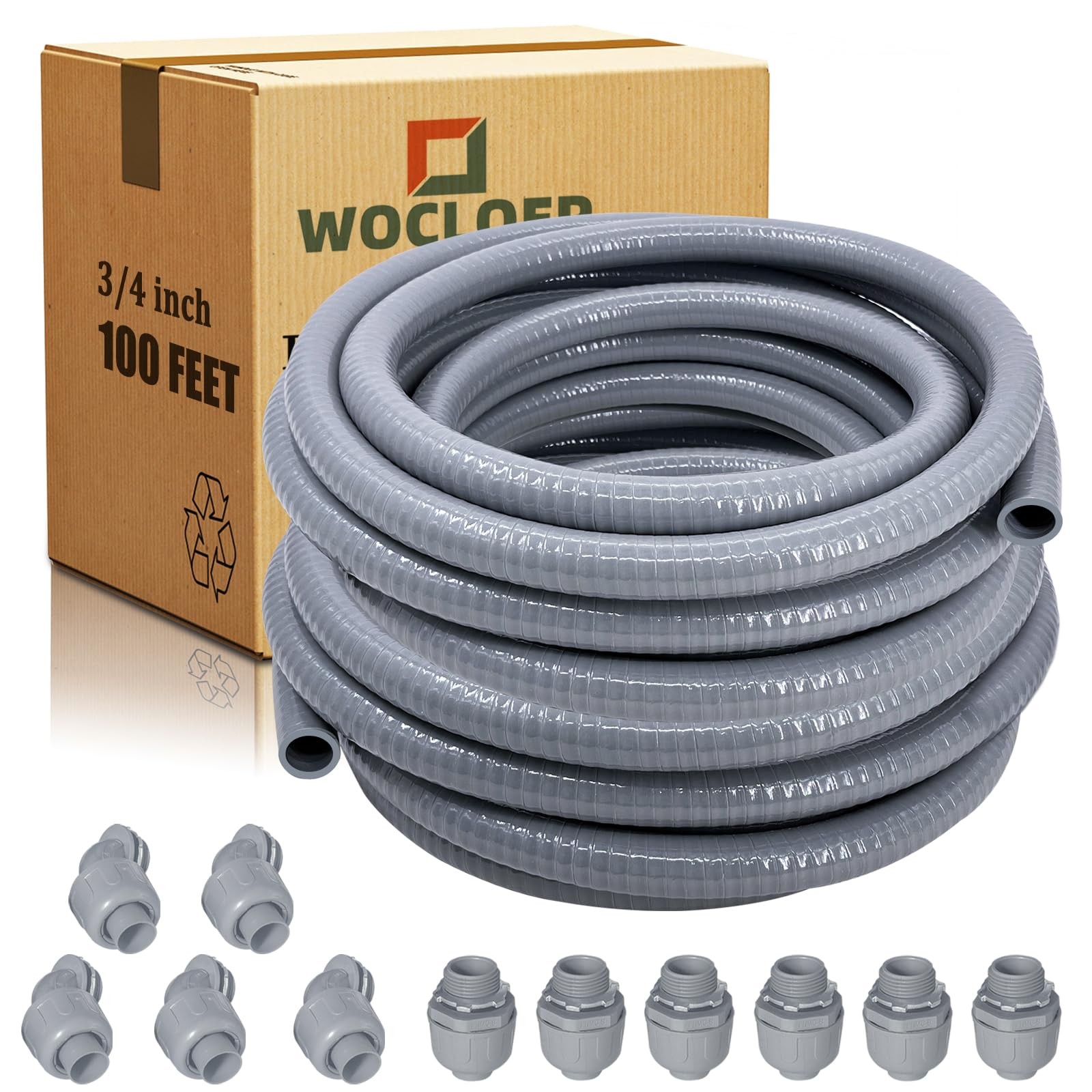 Wocloer 3/4 inch 100Ft Liquid-Tight Conduit Kit, Flexible Non 3/4inch