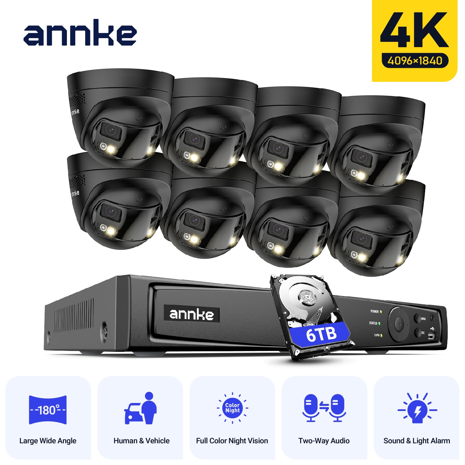ANNKE 8CH NVR 4K POE Dual Lens Security Camera System Color Night Two Way Audio