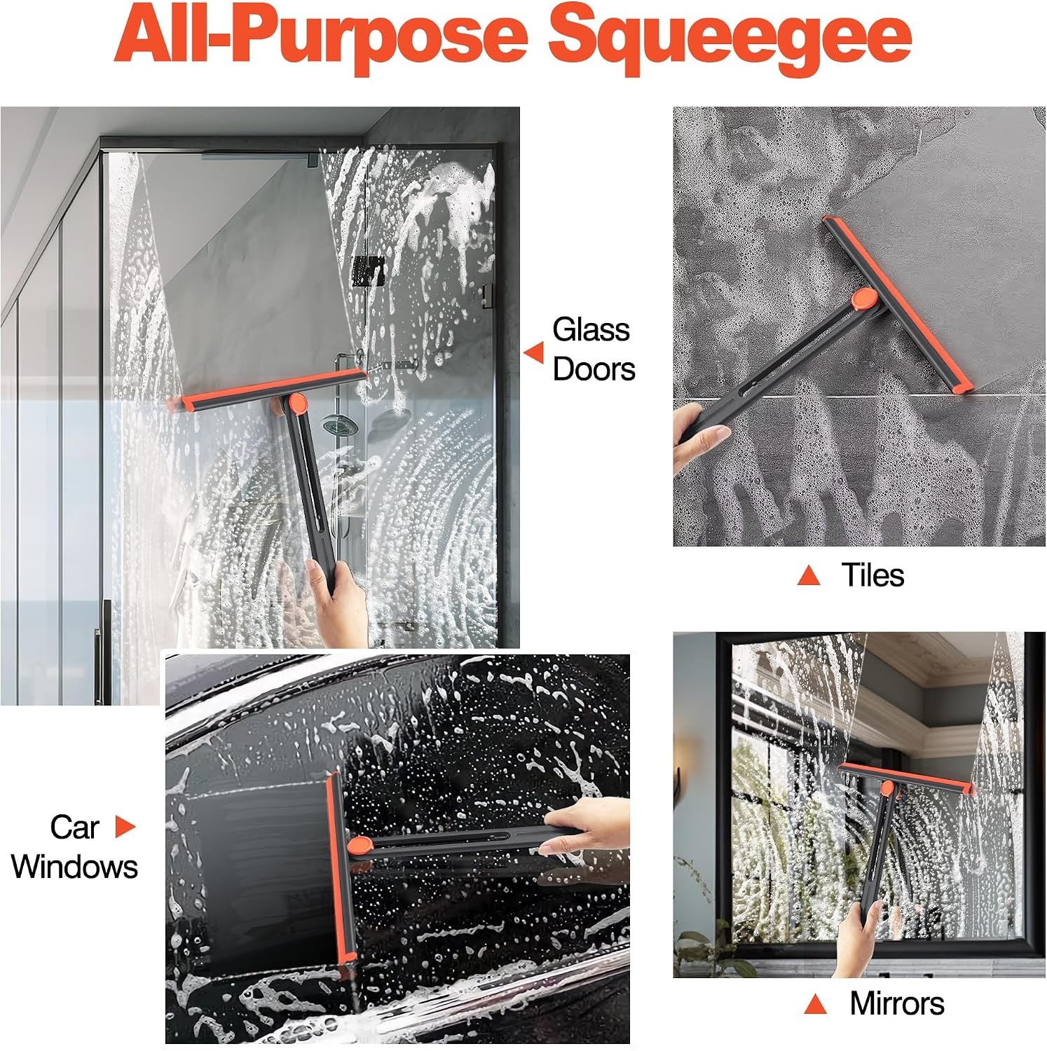 Shower Squeegee for Glass Doors with 2 Pack Multi-Purpose 360° Rotating Window