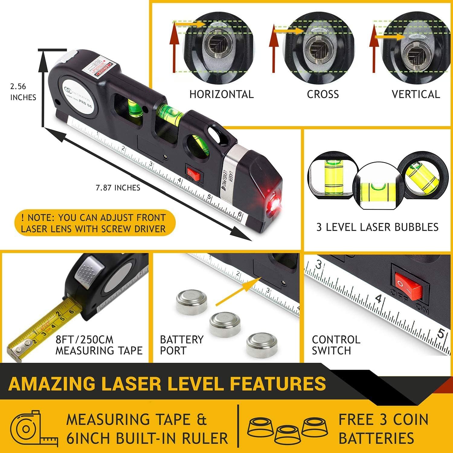 Stud Finder & Multifunction Device (Laser Level line, Black and Orange