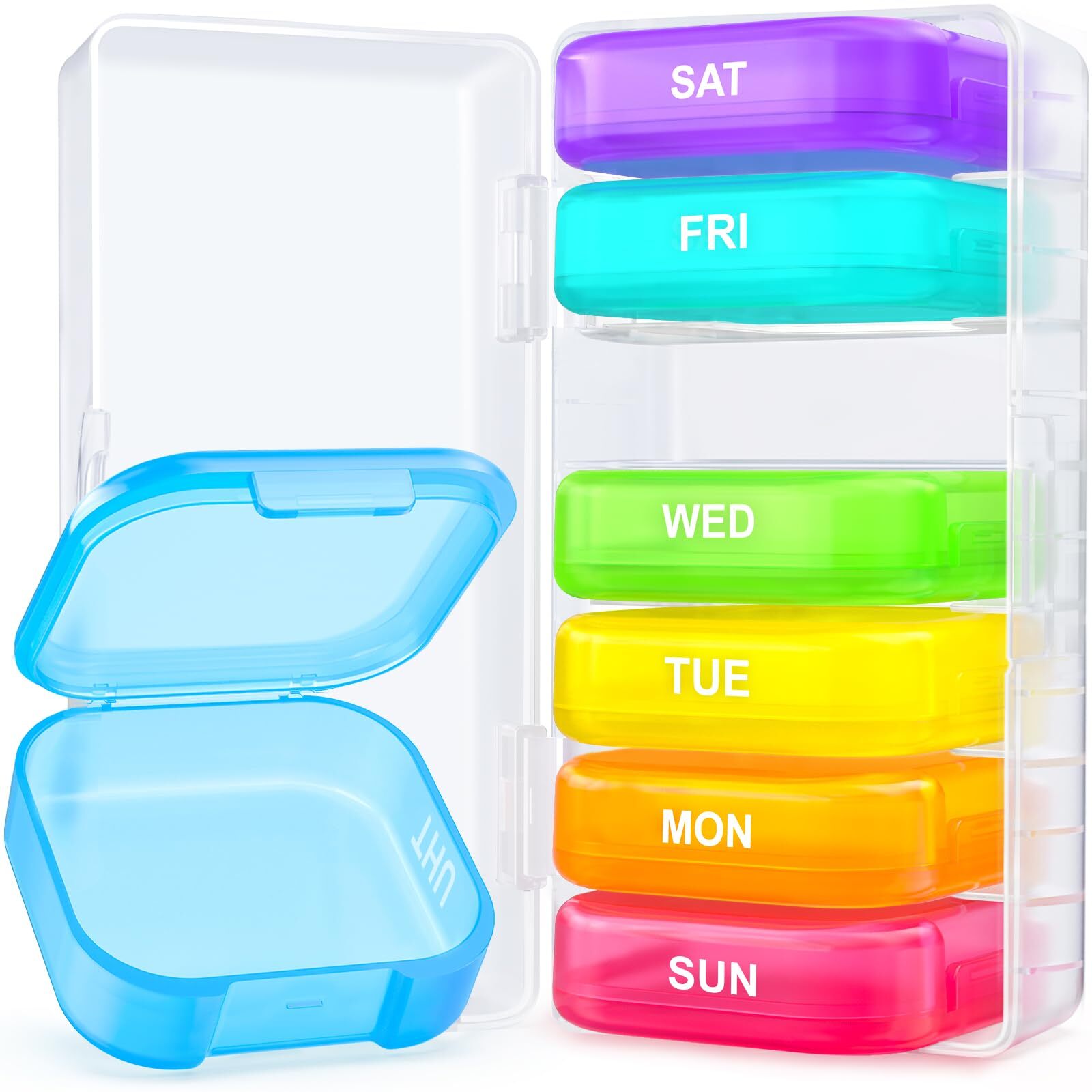 Large Weekly Pill Organizer, Portable Pill Box 7 Day with Double Protection