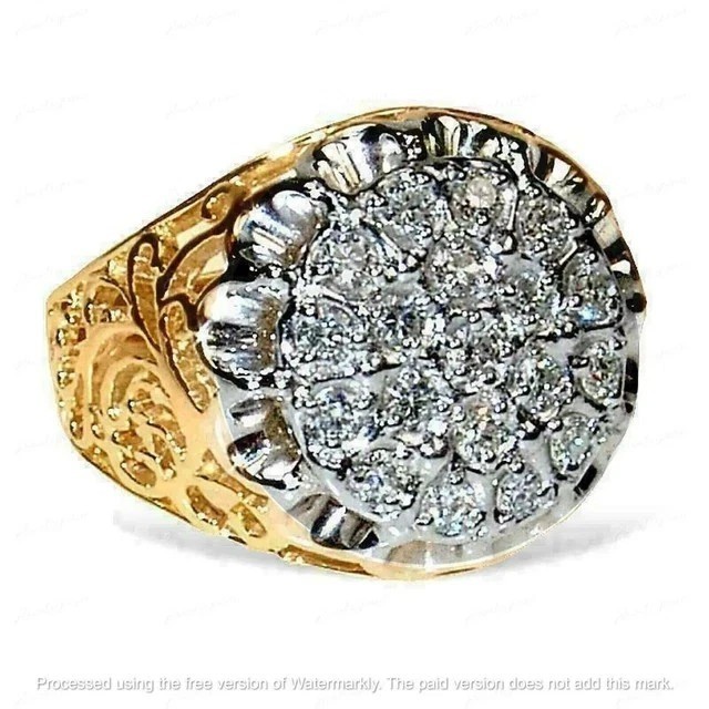3CT Lab Created Diamond Ring Men's Cluster Statement Band 14K Two-Tone Gold Over