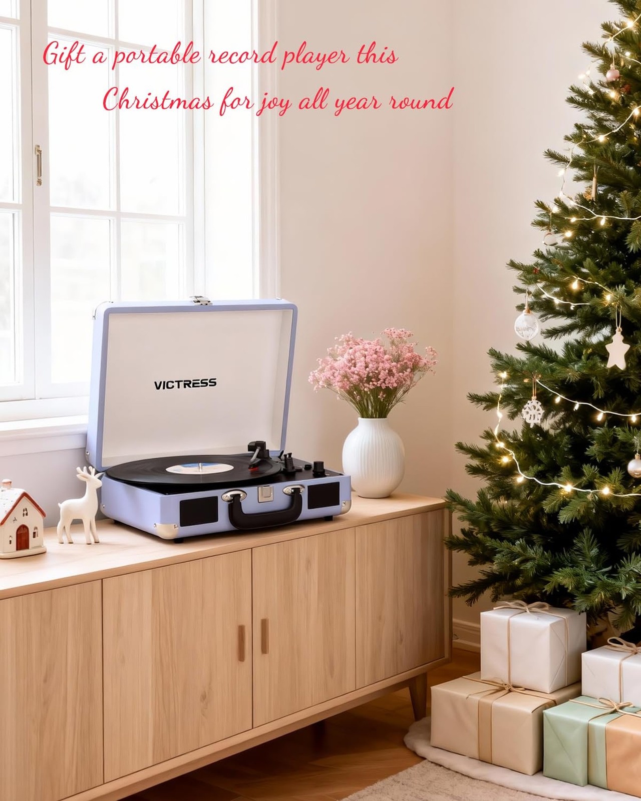Suitcase Record Player, Portable Vinyl Record Player Bluetooth with Stereo Sp...