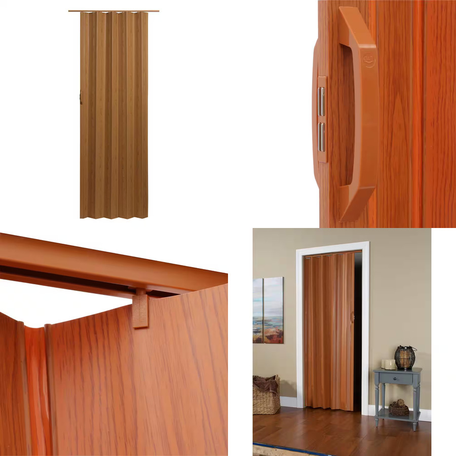 Via 36 in. x 80 in. Fruitwood Vinyl Accordion Folding Door with Hardware Home US