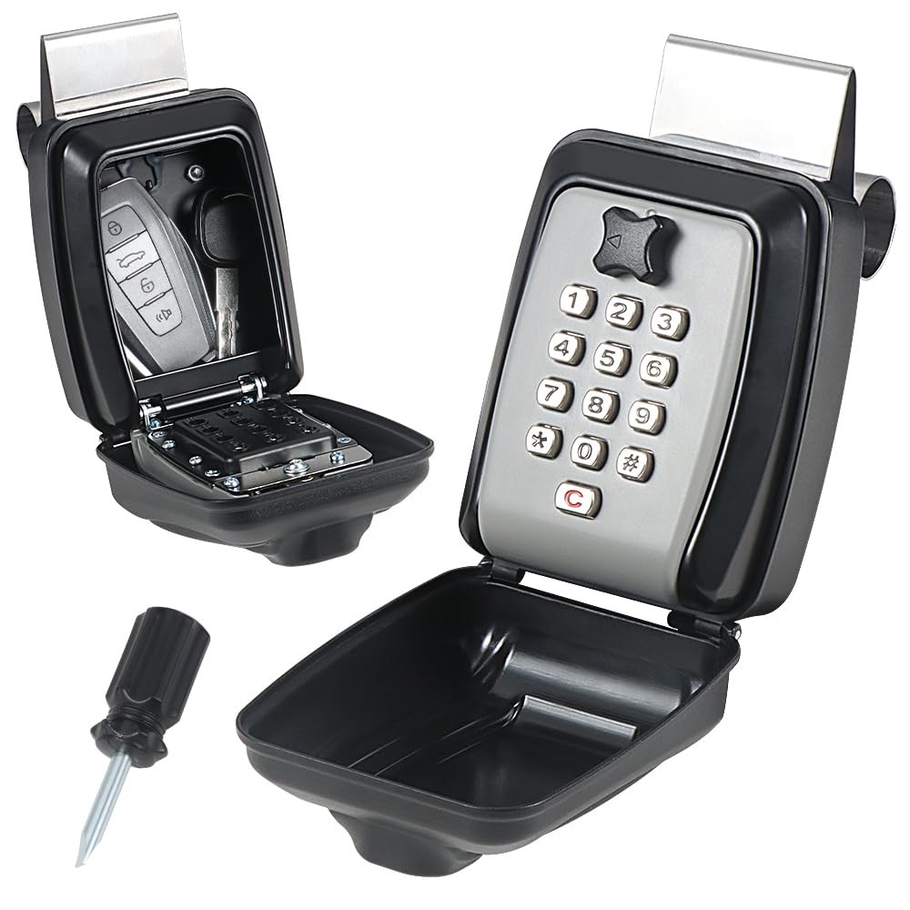 Lifronkit Car Window Punch Button Key Lock Box - Black Classic Style,