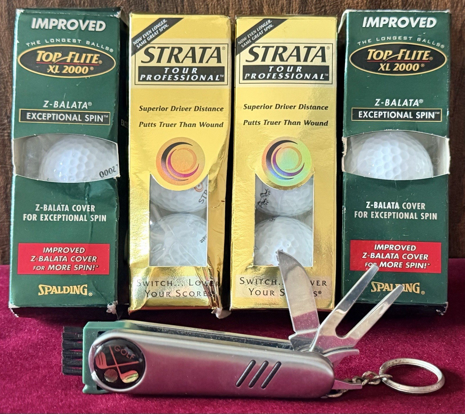 12 Brand New Top-Flite & Strata Golf Balls And A Silver 4Tool Multitool Keychain