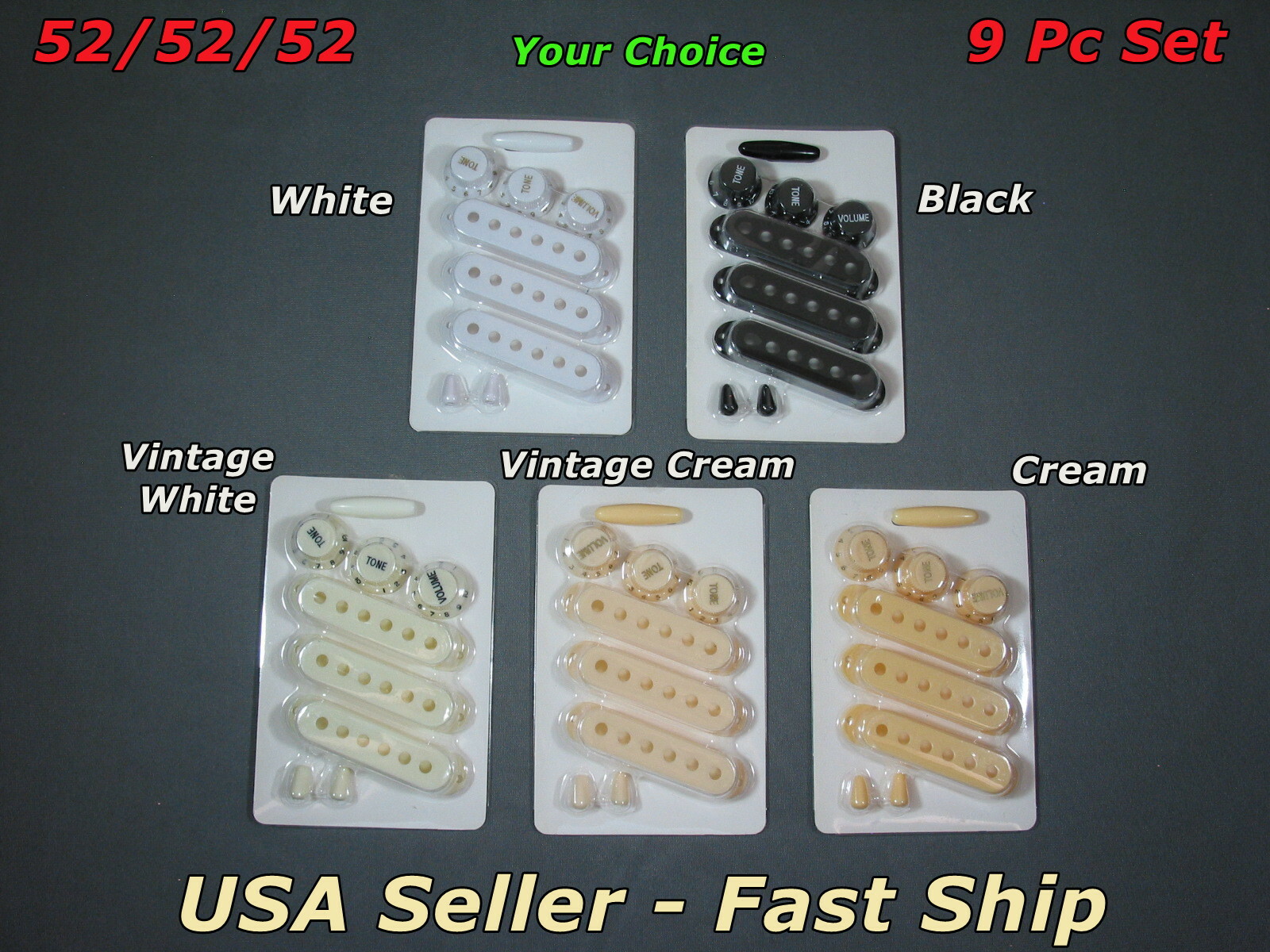 Pickup Covers Size 52/52/52mm & Knobs for SSS Stratocaster or Strat Style Guitar