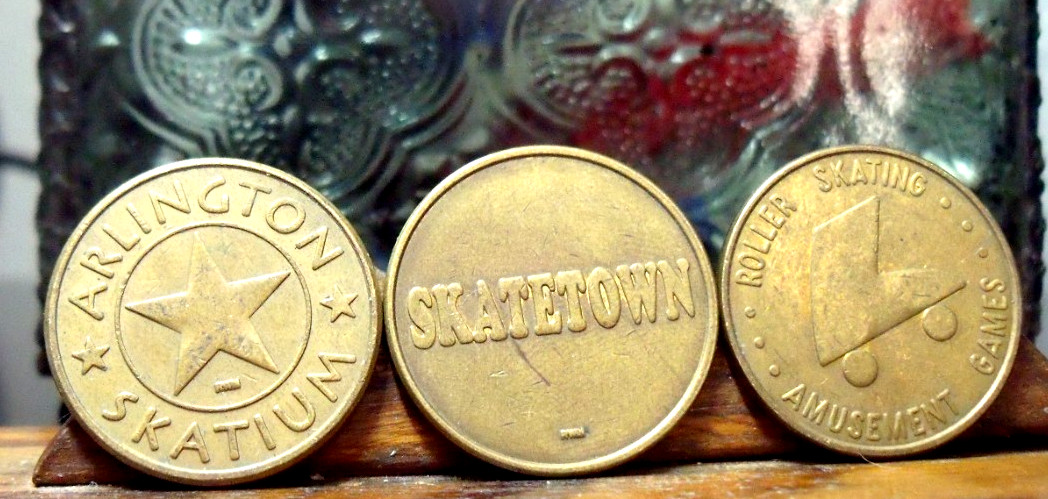 SKATING  TOKENS- 2 ARLINGTON SKATIUM TOKENS & SKATE TOWN TOKEN = 3