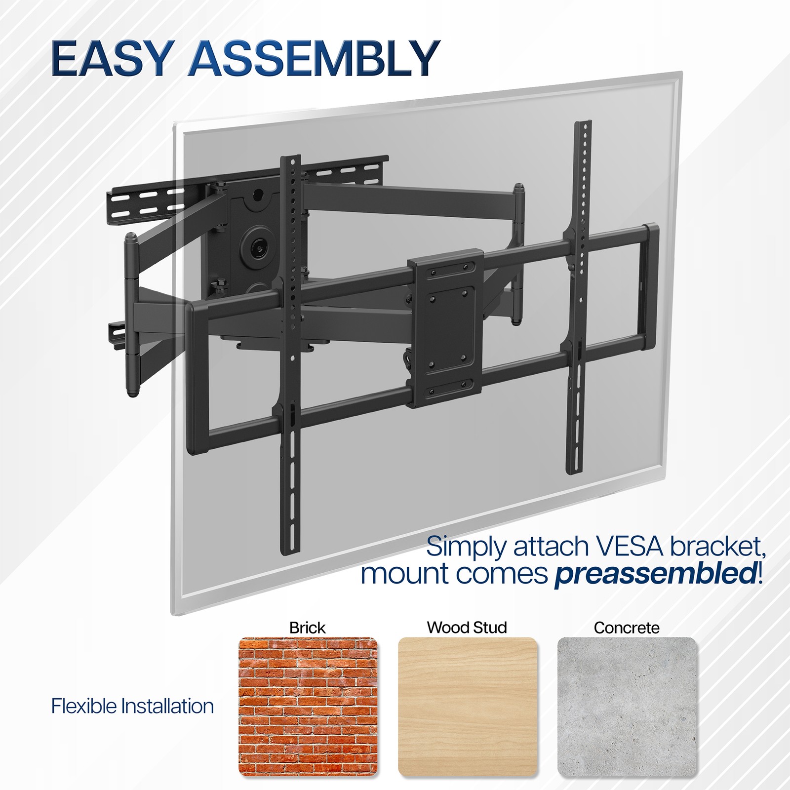 VIVO Heavy Duty Full Motion 60" to 120" Large Screen TV Wall Mount with Long Arm