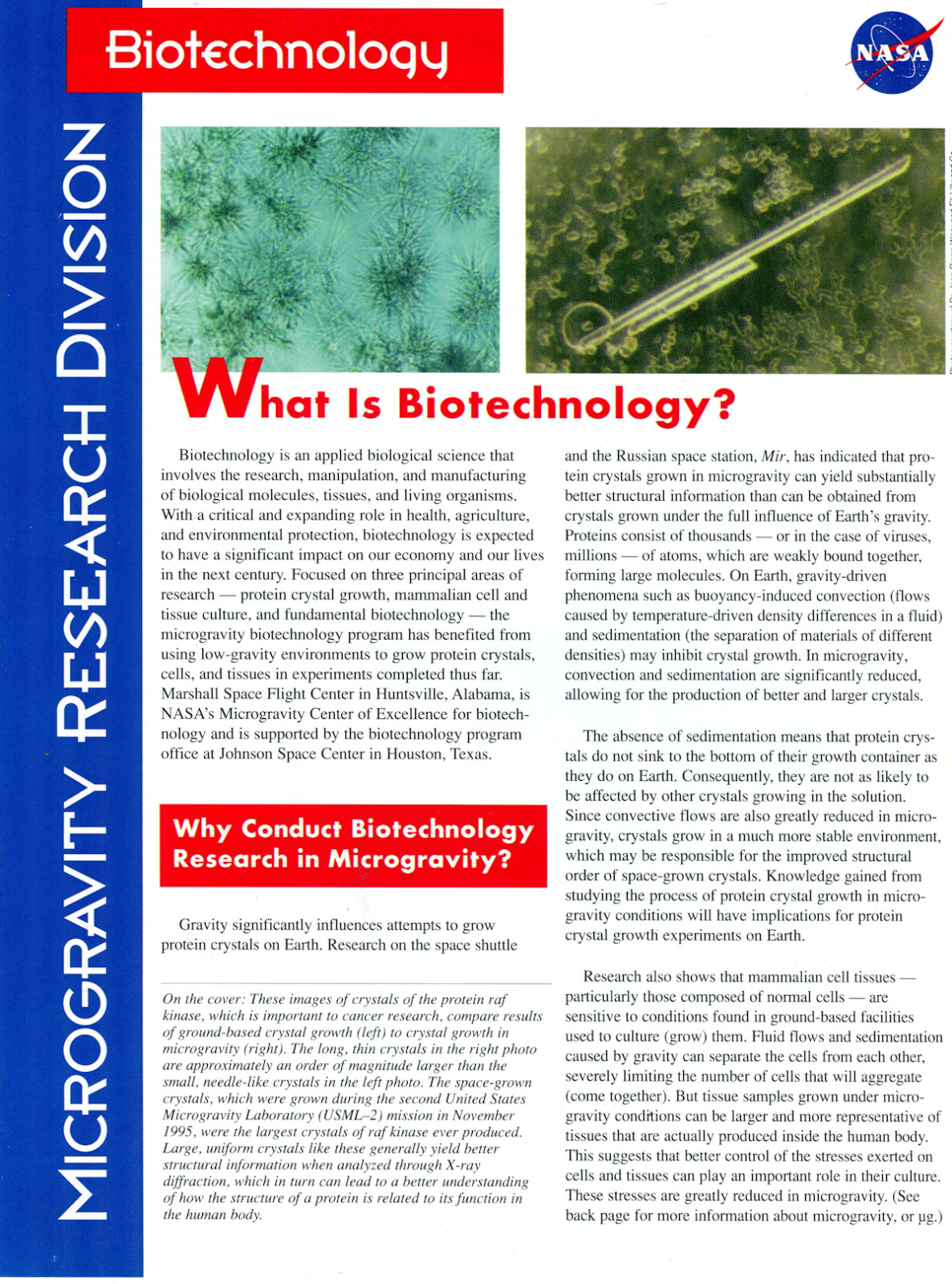 NASA Microgravity Research Division Biotechnology Pamphlet Book Foldout