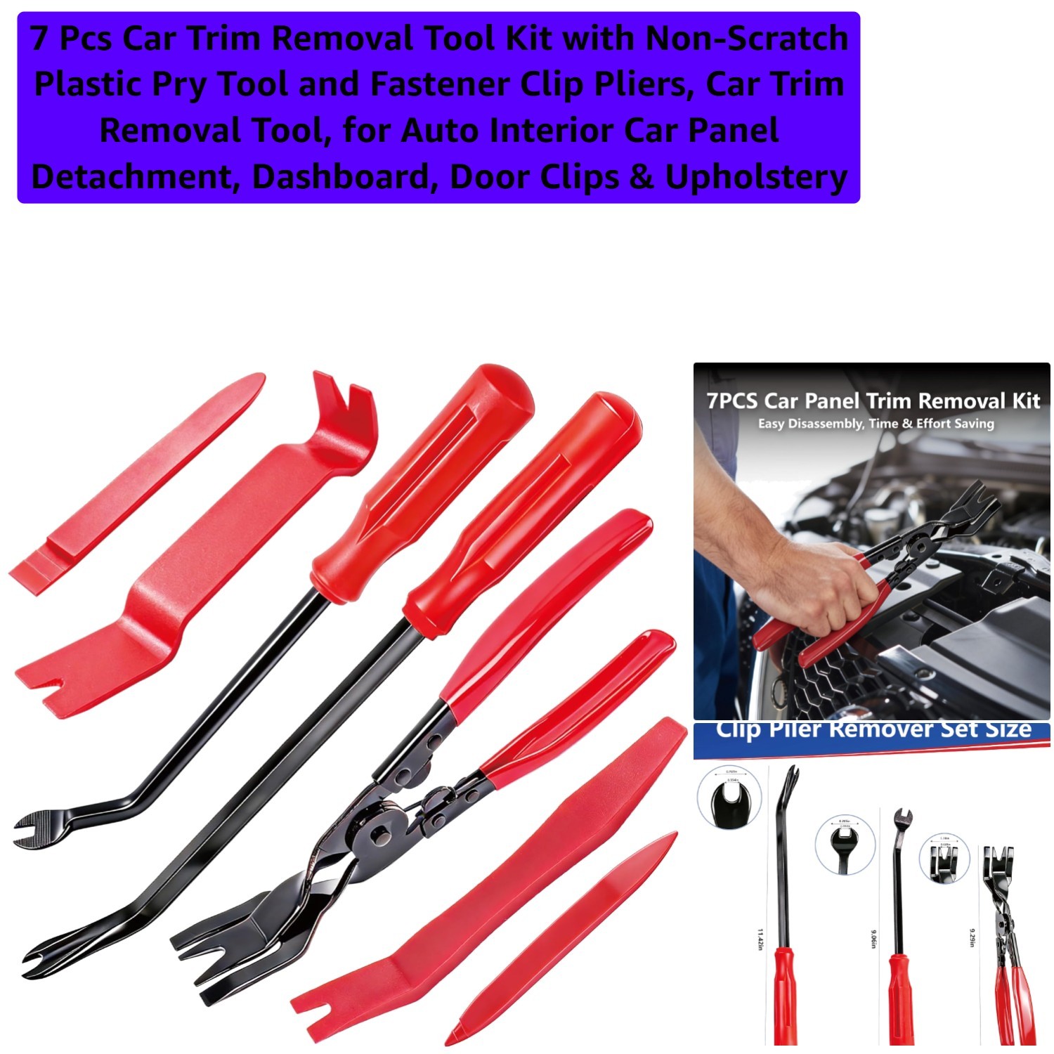 7 Pcs Car Trim Removal Tool Kit with Non-Scratch Plastic Pry Tool and Fastene...