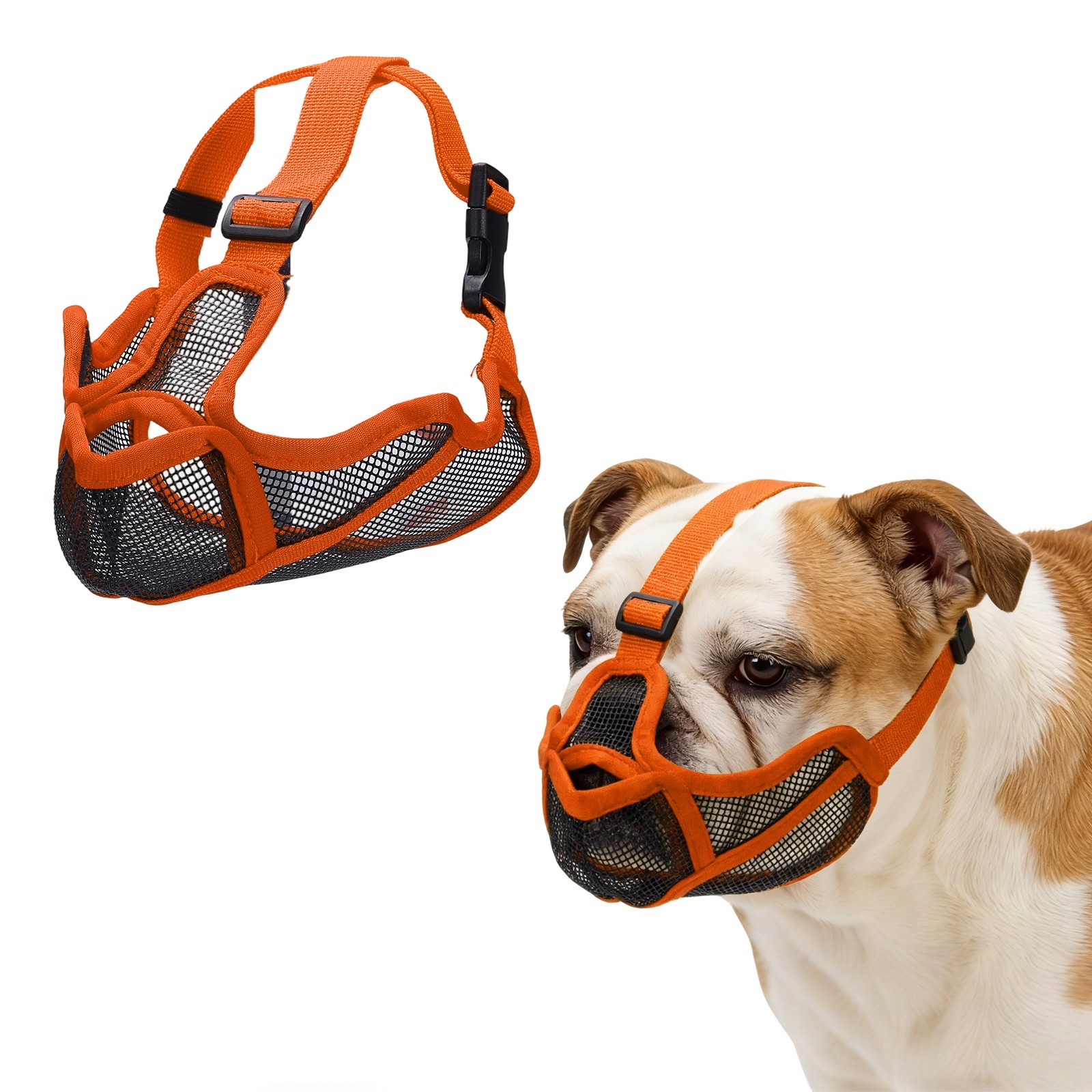 Short Snout Dog Muzzles, Adjustable Mouth Cover for Dogs ( S, Orange )