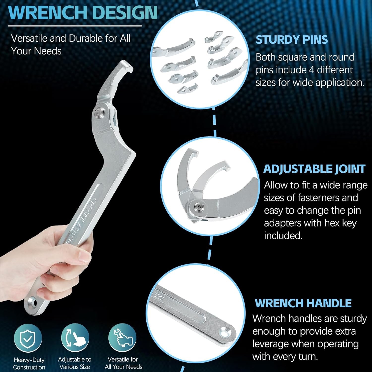 Pin Spanner Wrench Set –3/4" to 6-1/10 Range – Adjustable Wrenches Tools - 8PACK