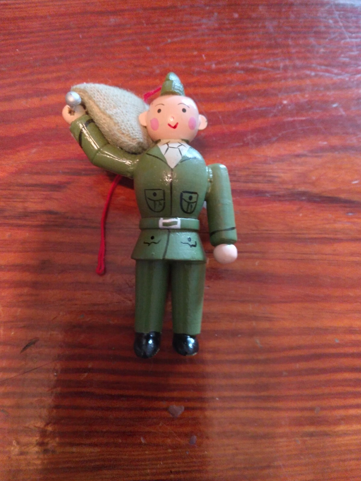 G I Army Soldier Military holding Duffle Bag Christmas Ornament - Estate Sale