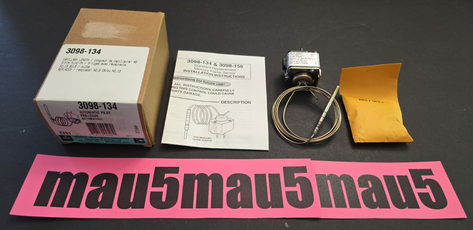White Rodgers 3098-134 Automatic Pilot 48" Capillary 3 Pin Plug In # 19 Bulb
