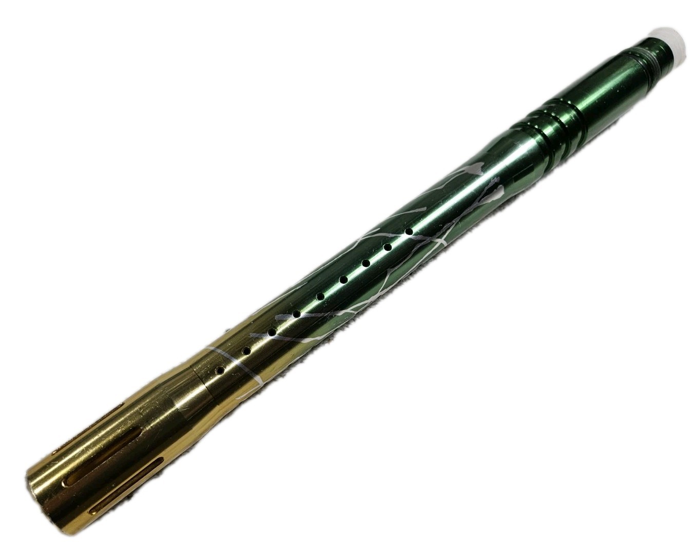 Worn But Works 12 inch Splash Green Gold Fade Spyder FLASH Paintball Gun Barrel