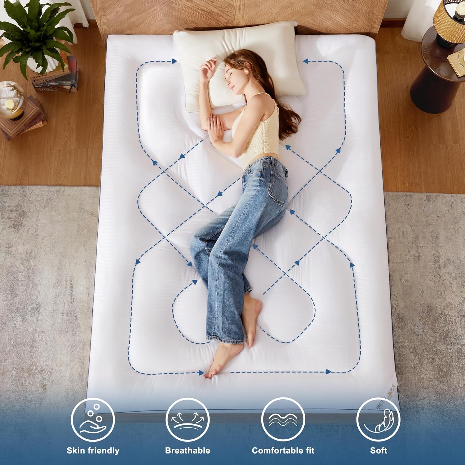 BEDLORE Twin Mattress Topper, Thick Pillow Top Pad for Back Pain Twin, White