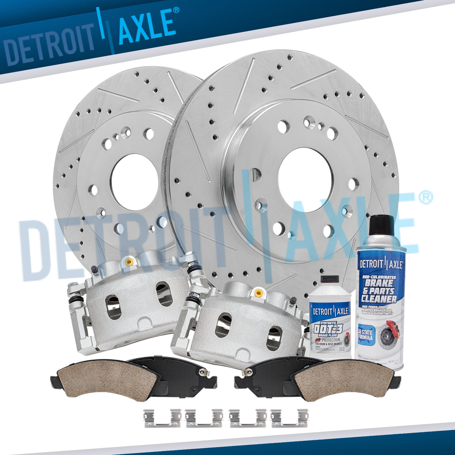 Front Drilled Rotors Brake Caliper + Brake Pad for Sierra Silverado Savana 1500